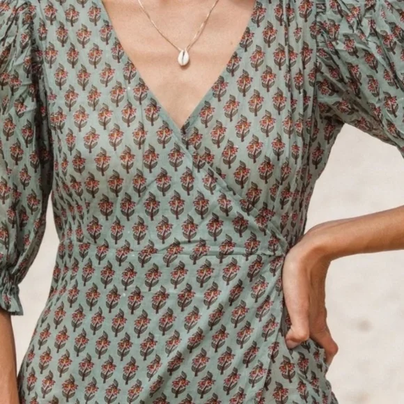 Daughters of India Zuri Wrap Dress NWT Size XS Sage - Picture 5 of 15